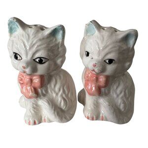 1950 Salt Pepper Shaker Kitty Cats Ceramic Hand Painted Chips on ears